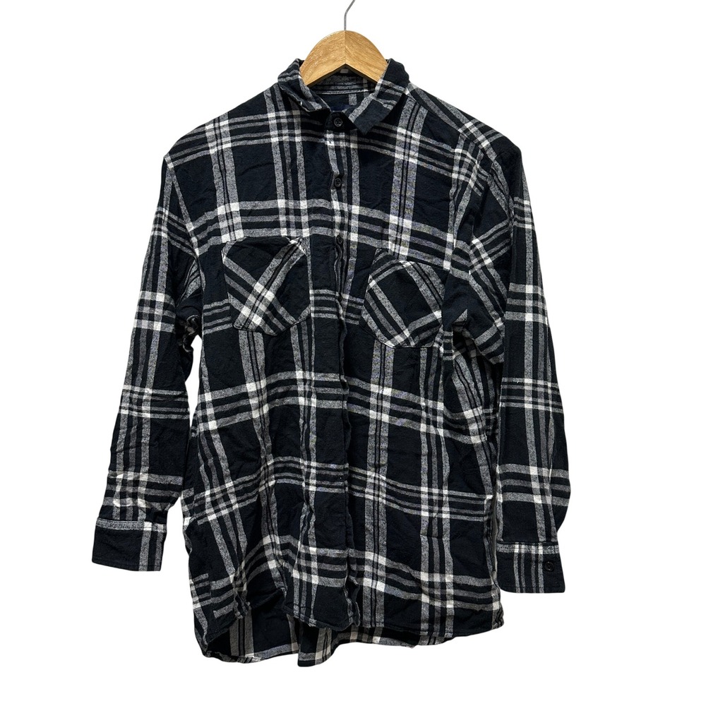 INSO Collection Flannel Shirt Mens XL Black White Plaid Long Sleeve Cotton‎